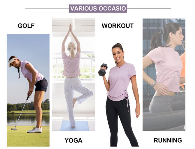 Women Zip Up Short Sleeve Side Drawstring Sports Shirts Quick Dry Workout Golf Running Yoga Top