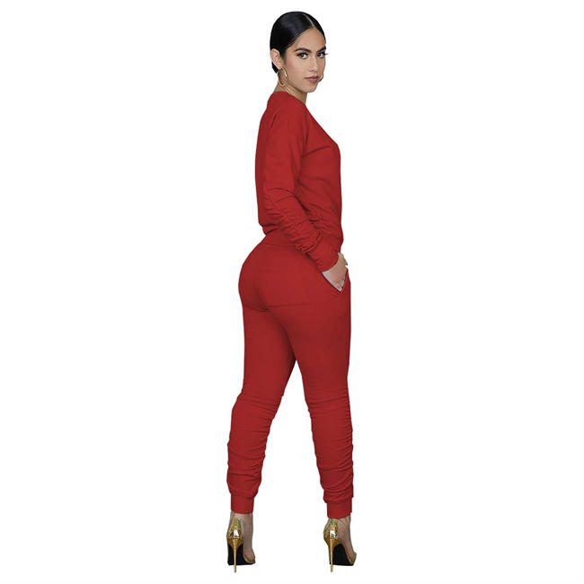 Women 2 Piece Outfit - Casual Solid Color T-Shirts Workout Tracksuit Bodycon Pants Suit Set Jumpsuit Rompers