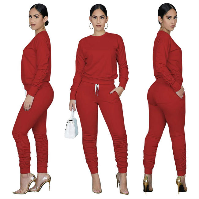 Women 2 Piece Outfit - Casual Solid Color T-Shirts Workout Tracksuit Bodycon Pants Suit Set Jumpsuit Rompers