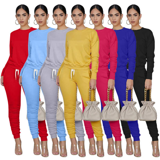 Women 2 Piece Outfit - Casual Solid Color T-Shirts Workout Tracksuit Bodycon Pants Suit Set Jumpsuit Rompers