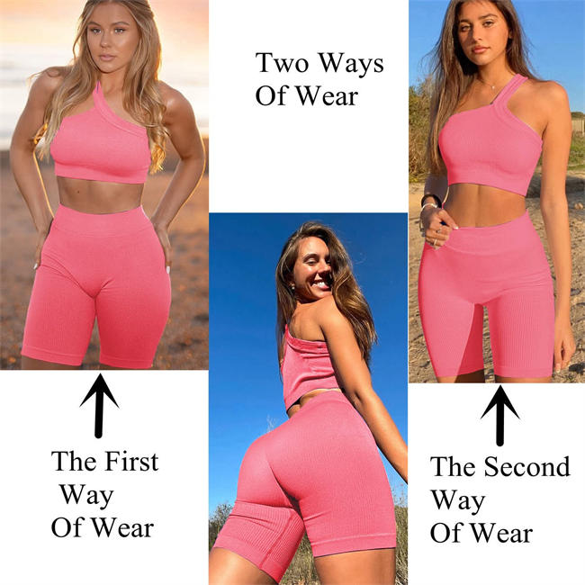 Two Piece Workout Set for Women, Sexy One Shoulder Matching Crop Tank Top Set Outfits for Women