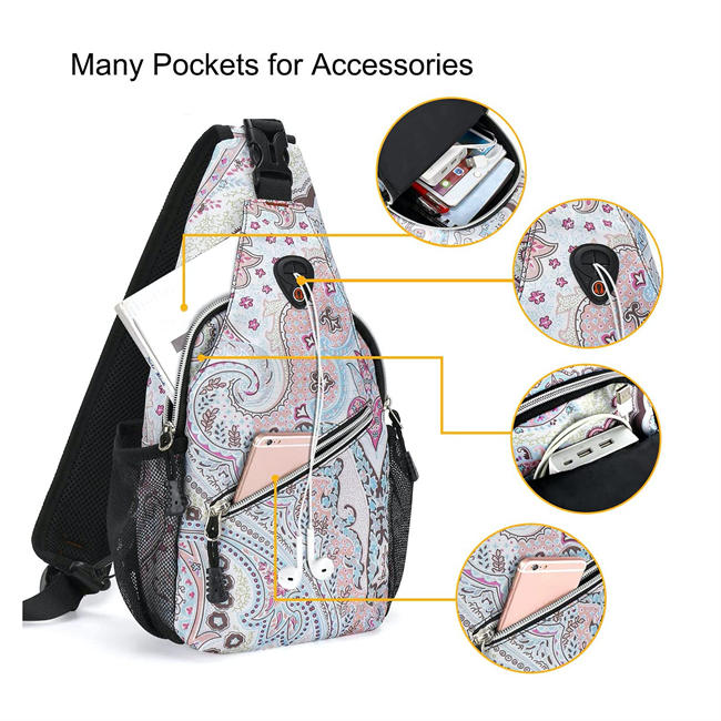 Mini Sling Backpack,Small Hiking Daypack Pattern Travel Outdoor Sports Bag, National Style