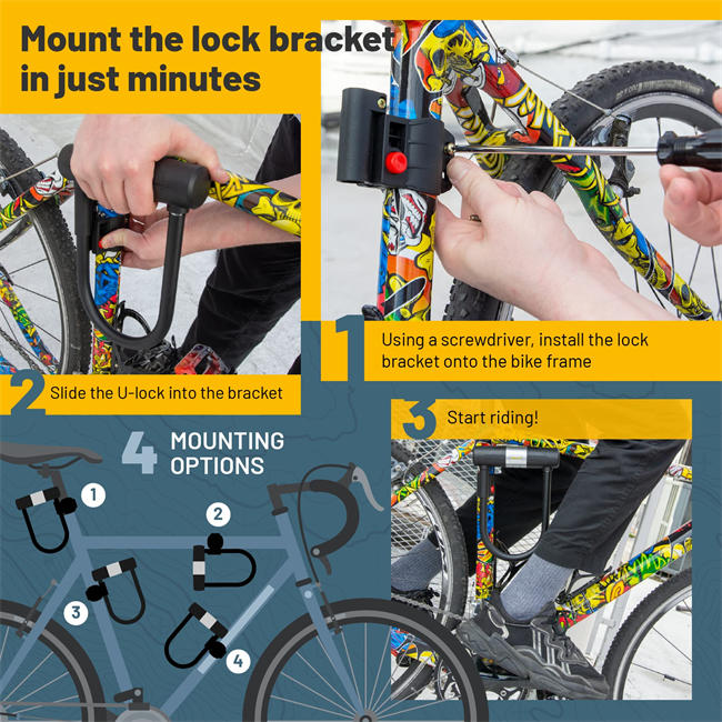 Bike Locks - 16mm Heavy Duty U Lock with U-Lock Shackle and Bicycle Lock Mount Holder + 1200mm Steel Chain Cable Bike Lock