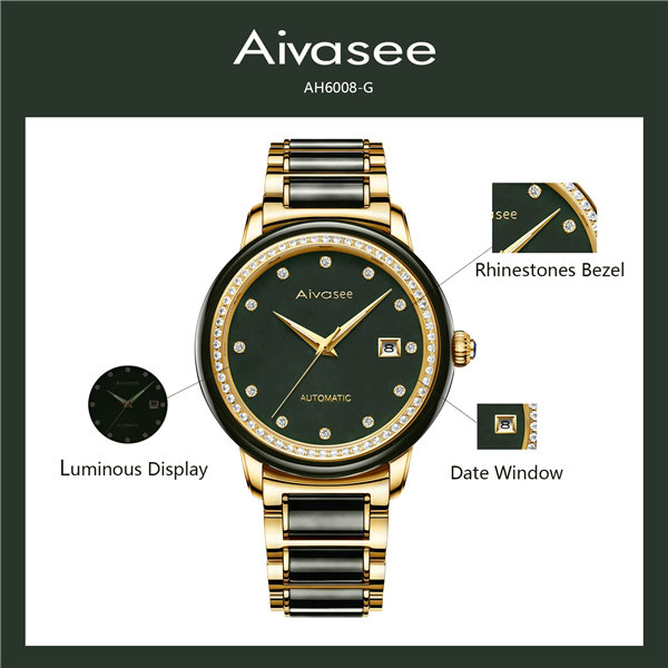 Aivasee Automatic Watches for Men Gold Wrist Watches Stainless Steel Luxury Mechanical Waterproof Dress Watch