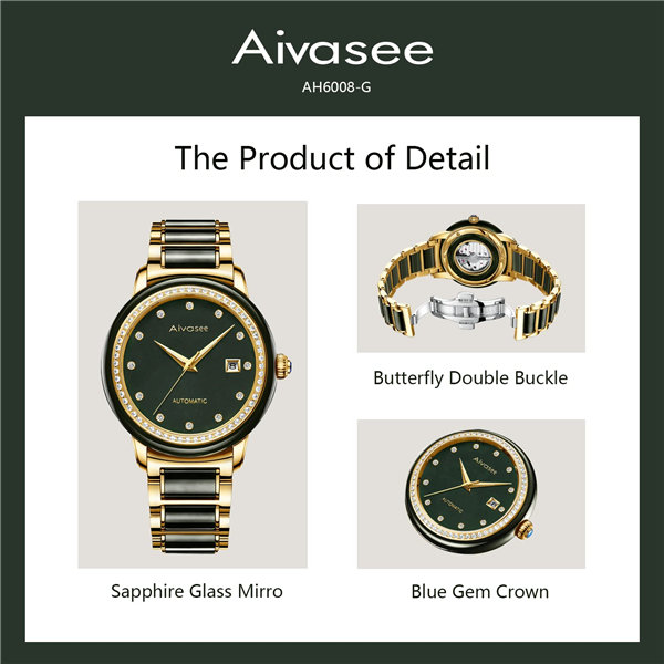 Aivasee Automatic Watches for Men Gold Wrist Watches Stainless Steel Luxury Mechanical Waterproof Dress Watch